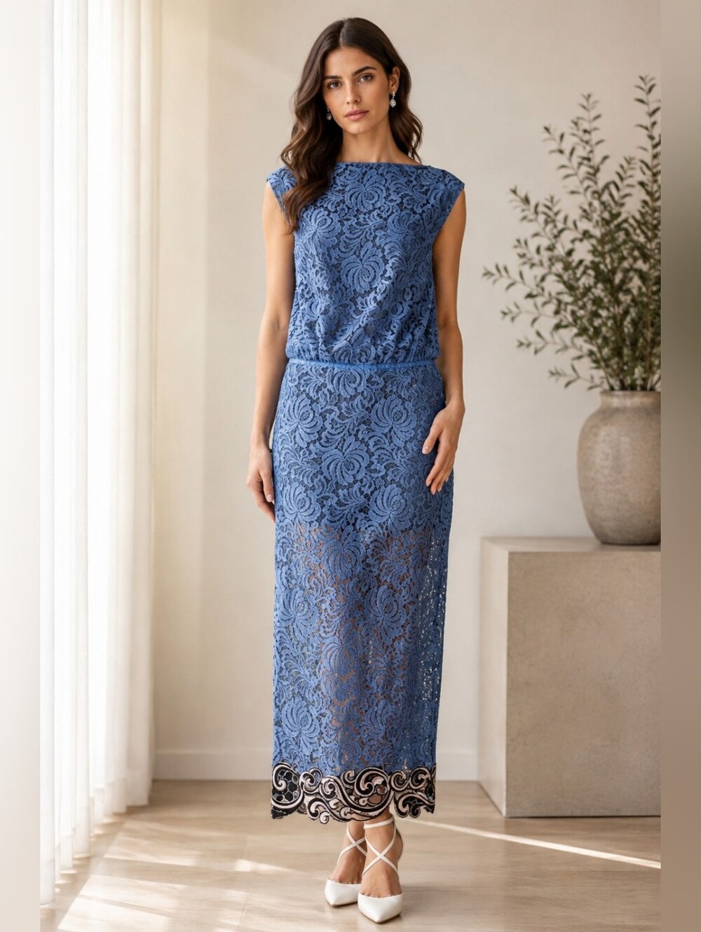 Alessandra Rich Blue Lace Runaway Dress